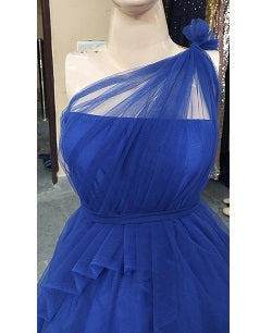 G319, Blue Maternity One Shoulder Gown, Size: All, Color: All