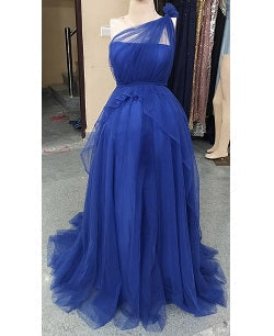 G319, Blue Maternity One Shoulder Gown, Size: All, Color: All
