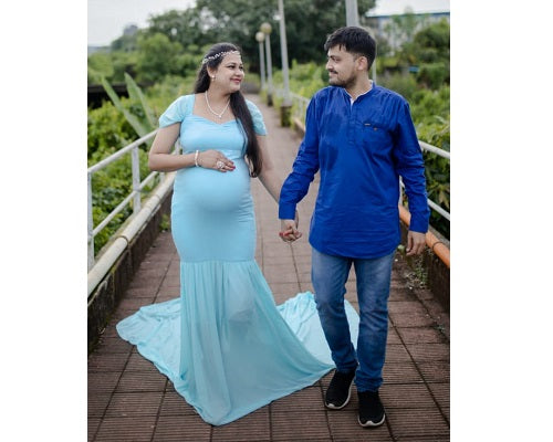 G49,Light Green Maternity Shoot Baby Shower Trail Lycra Fit Gown, Size: All,Color: All