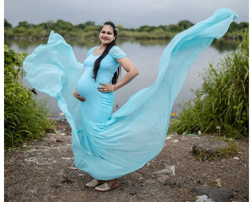 G49,Light Green Maternity Shoot Baby Shower Trail Lycra Fit Gown, Size: All,Color: All