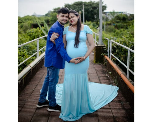 G49,Light Green Maternity Shoot Baby Shower Trail Lycra Fit Gown, Size: All,Color: All