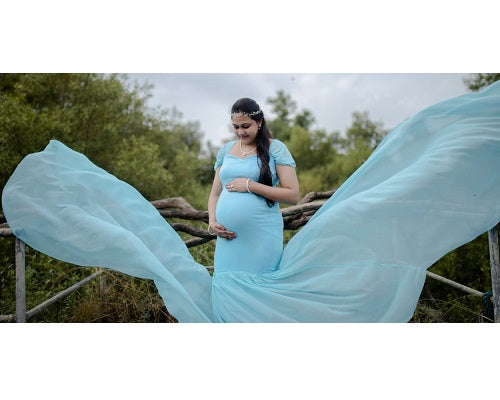 G49,Light Green Maternity Shoot Baby Shower Trail Lycra Fit Gown, Size: All,Color: All