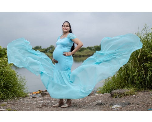 G49,Light Green Maternity Shoot Baby Shower Trail Lycra Fit Gown, Size: All,Color: All