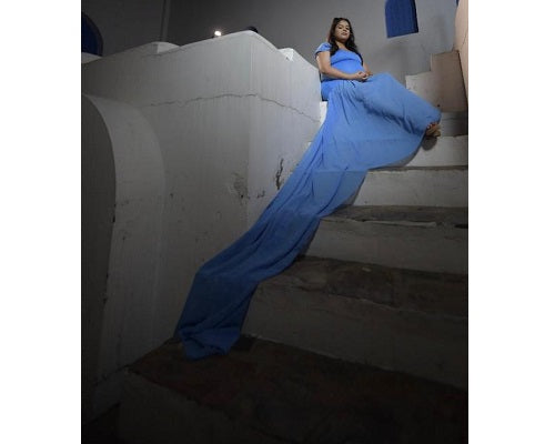 G46,Blue Maternity Shoot Trail Baby Shower Lycra Fit Gown, Size: All,Color: All