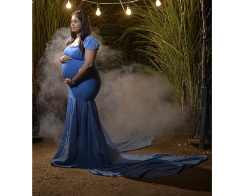 G46,Blue Maternity Shoot Trail Baby Shower Lycra Body Fit Gown, Size: All,Color: All
