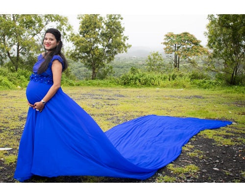 G300, Royal Blue Long Trail Maternity Shoot Baby Shower Gown, Size: All, Color: All