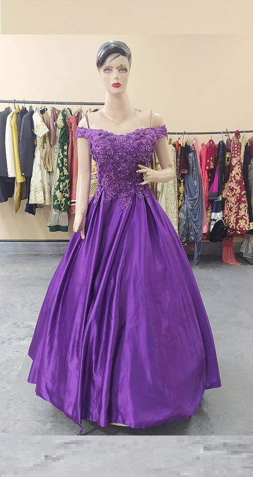 G131,Purple Satin Off Shoulder Ball gown, Size: All, Color: All