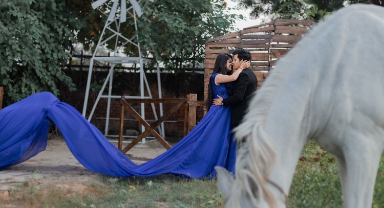 G300, Royal Blue Long Trail Prewedding Shoot Gown, Size: All, Color: All