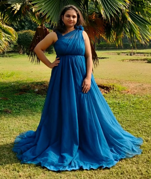 G319, Blue Maternity One Shoulder Gown, Size: All, Color: All