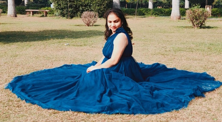 G319, Blue Maternity One Shoulder Gown, Size: All, Color: All