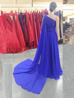 G275, Blue One Shoulder Prewedding Flair Gown, Size: All, Color: All