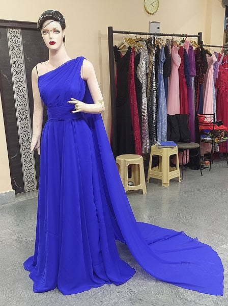 G275, Blue One Shoulder Prewedding Flair Gown, Size: All, Color: All