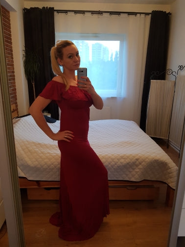 G42, Long Off Shoulder Wine Maternity shoot Baby Shower Lycra Body Fit Gown, Size: All, Color: All