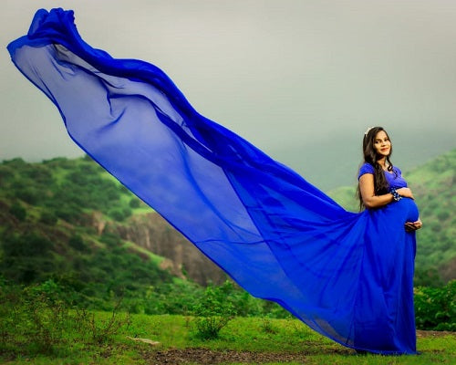 G300, Royal Blue Long Trail Maternity Shoot Baby Shower Gown, Size: All, Color: All