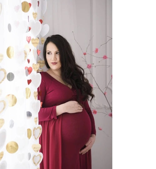 G44 ,Wine Maternity shoot Baby Shower Lycra Body Fit Gown, Size: All, Color: All