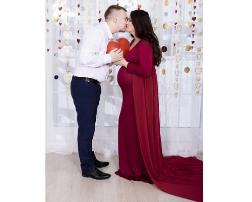 G44 ,Wine Maternity shoot Baby Shower Lycra Body Fit Gown, Size: All, Color: All