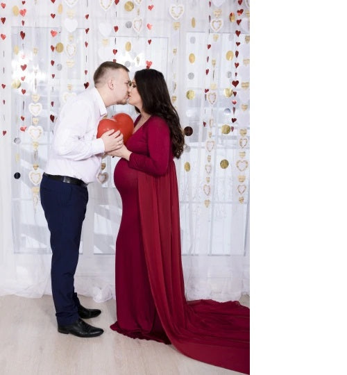 G44 ,Wine Maternity shoot Baby Shower Lycra Body Fit Gown, Size: All, Color: All