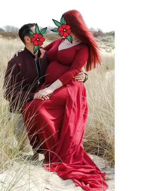 G44 ,Wine Maternity shoot Baby Shower Lycra Body Fit Gown, Size: All, Color: All