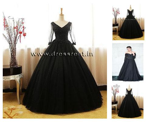 G146, Black Semi Off Shoulder Ball Gown, Size (XS-30 to XL-35)