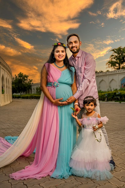 G349, Multi Colour Maternity Shoot Trail Gown, Size: All, Color: All