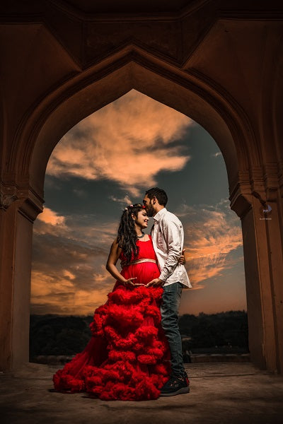 G6482, Dark Magenta Puffy Maternity Shoot Trail Gown Size: All, Color: All