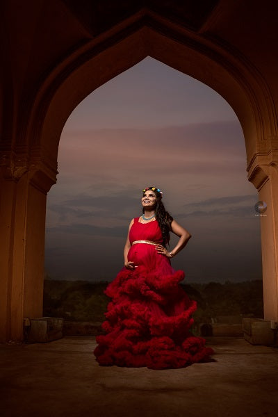 G6482, Dark Magenta Puffy Maternity Shoot Trail Gown Size: All, Color: All