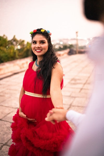 G6482, Dark Magenta Puffy Maternity Shoot Trail Gown Size: All, Color: All