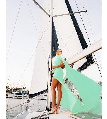 G2075,Sea Green slit cut long trail gown Size: All, Color: All