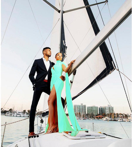 G2075,Sea Green slit cut long trail gown Size: All, Color: All