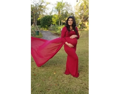 G44 ,Wine Maternity shoot Baby Shower Lycra Body Fit Gown, Size: All, Color: All