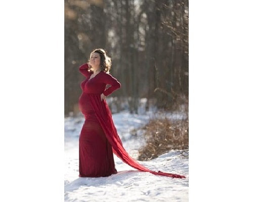 G44 ,Wine Maternity shoot Baby Shower Lycra Body Fit Gown, Size: All, Color: All