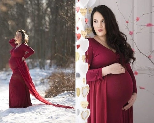 G44 ,Wine Maternity shoot Baby Shower Lycra Body Fit Gown, Size: All, Color: All