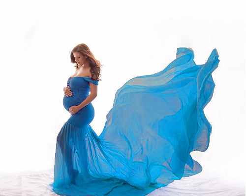 G46,Blue Maternity Shoot Trail Baby Shower Lycra Body Fit Gown, Size: All,Color: All