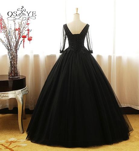 G146, Black Semi Off Shoulder Ball Gown, Size (XS-30 to XL-35)