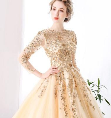 G147, Golden Ball Gown, Size (XS-30 to L-38)