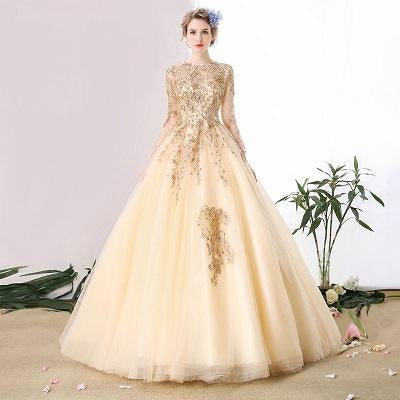 G147, Golden Ball Gown, Size (XS-30 to L-38)