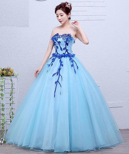 G167, Light Blue Ball Gown, Size (XS-30 toL-38)