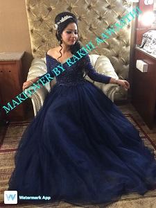 G145, Navy Blue Semi off shoulder Ball Gown, Size (XS-30 to XL-36)