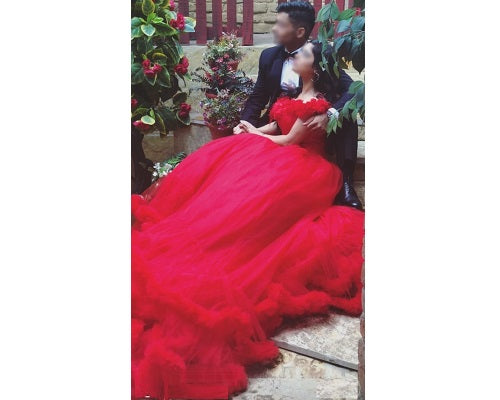 G123, Luxury Wine Puffy Cloud Trail Big Ball Gown, Size: All, Color: All