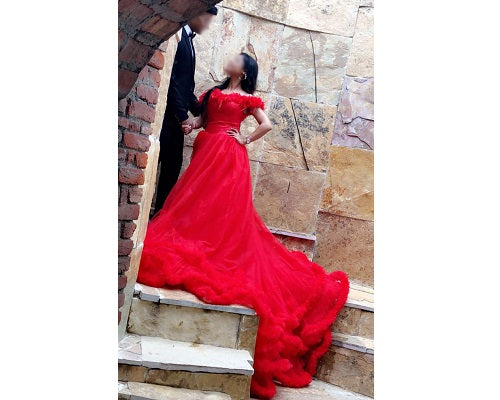 G123, Luxury Wine Puffy Cloud Trail Big Ball Gown, Size: All, Color: All