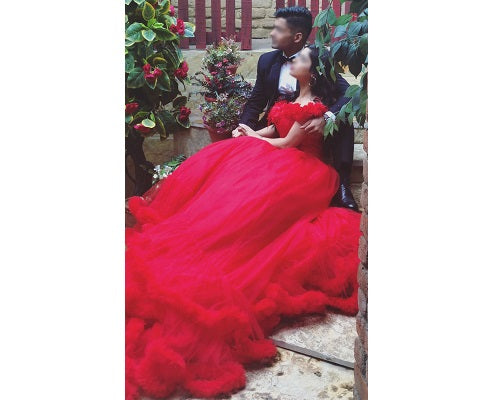 G123, Luxury Wine Puffy Cloud Trail Big Ball Gown, Size: All, Color: All