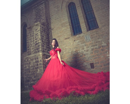 G123, Luxury Wine Puffy Cloud Trail Big Ball Gown, Size: All, Color: All