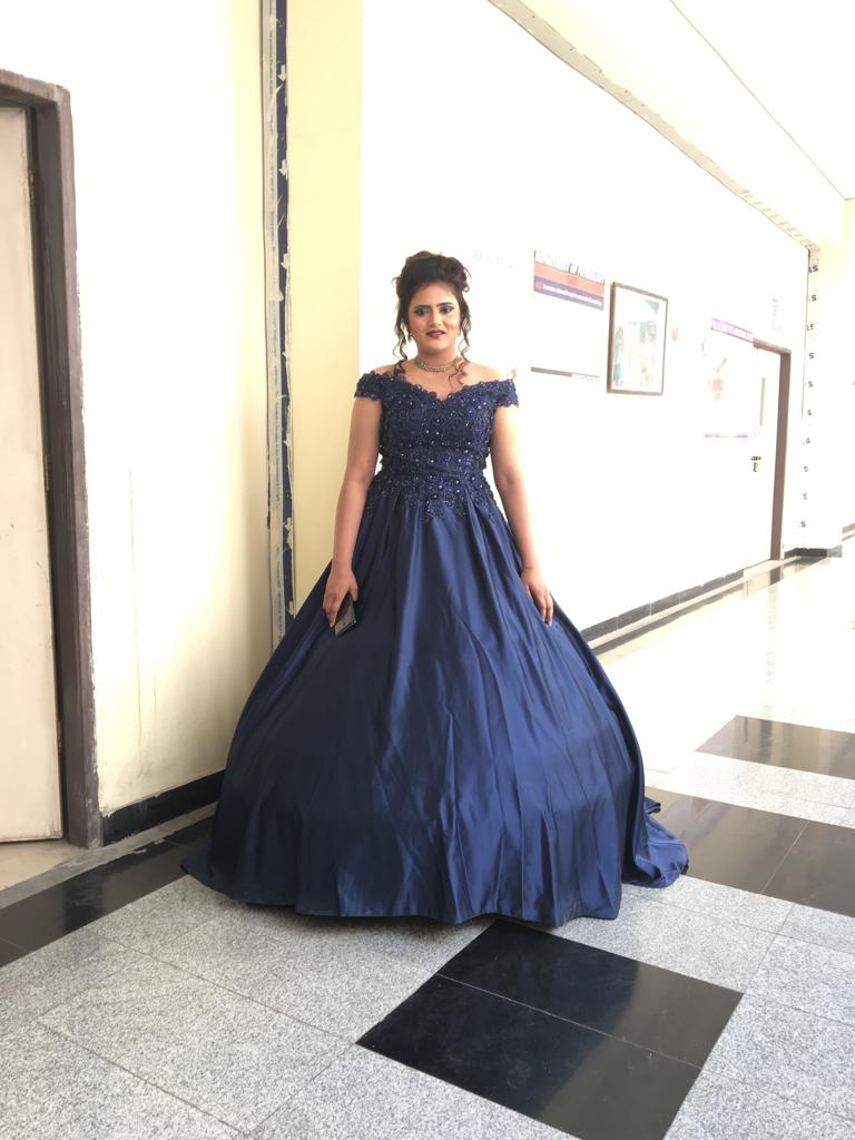 G132, Navy Blue Satin Off Shoulder Trail Ball gown, Size: All, Color: All
