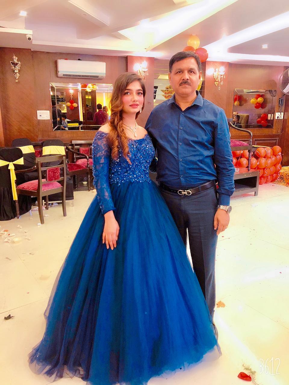 G145, Navy Blue Semi off shoulder Ball Gown, Size (XS-30 to XL-36)