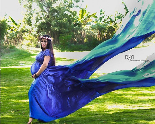 G400, Royal Blue Satin Long Trail Maternity Shoot Gown, Size: All, Color: All
