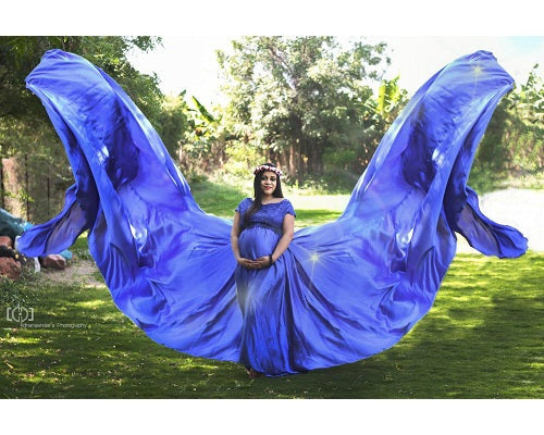 G400, Royal Blue Satin Long Trail Maternity Shoot Gown, Size: All, Color: All