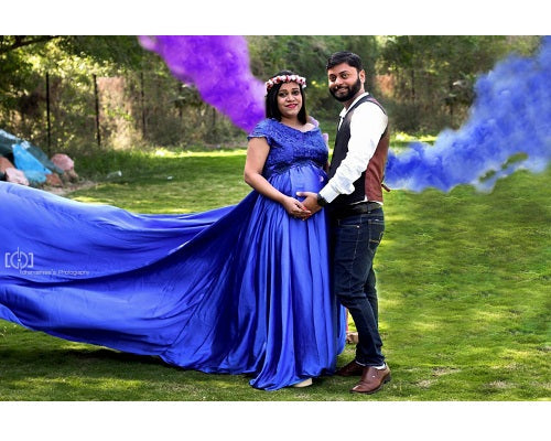 G400, Royal Blue Satin Long Trail Maternity Shoot Gown, Size: All, Color: All