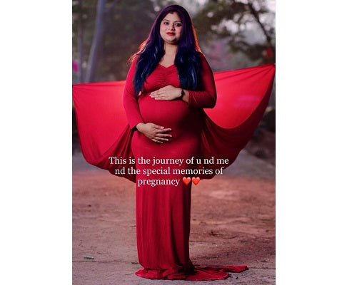 G44 ,Wine Maternity shoot Baby Shower Lycra Body Fit Gown, Size: All, Color: All