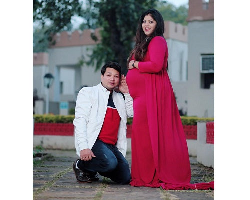 G44 ,Wine Maternity shoot Baby Shower Lycra Body Fit Gown, Size: All, Color: All