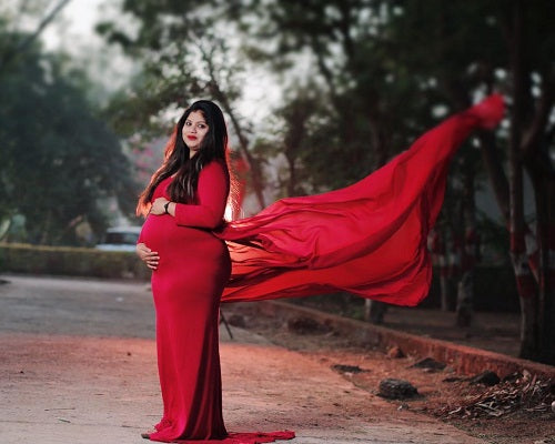 G44 ,Wine Maternity shoot Baby Shower Lycra Body Fit Gown, Size: All, Color: All